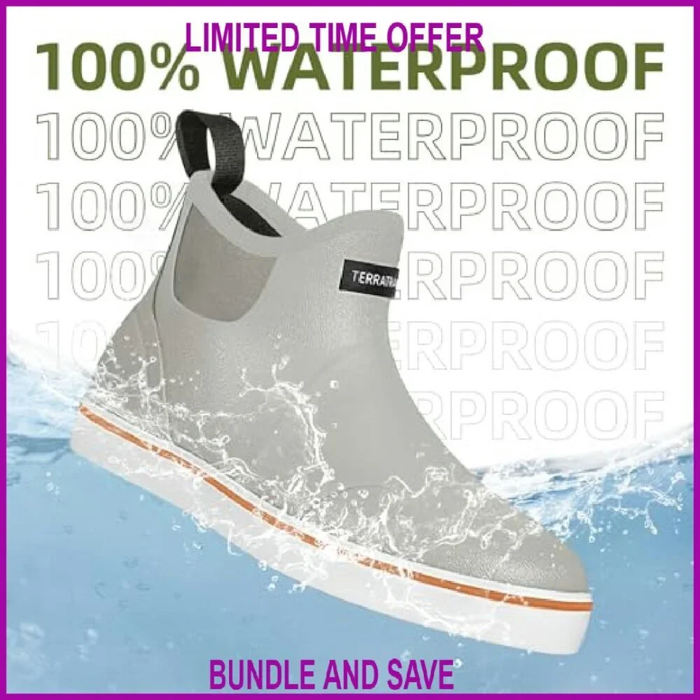 Men's Waterproof Deck Boots Anti-Slip Rubber Fishing Sailing Memory Foam
